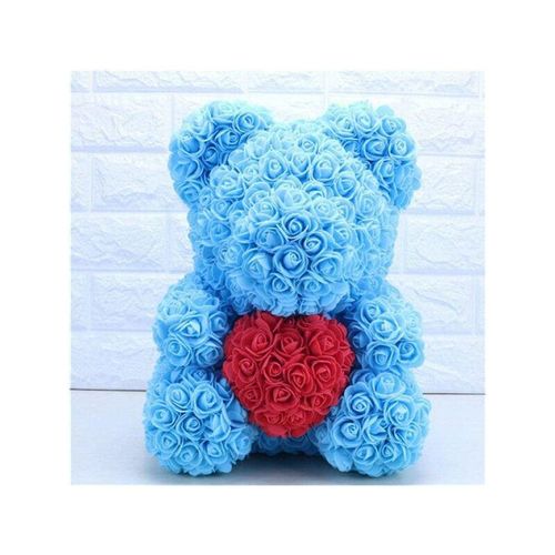 Teddybär, 40 cm, hellblau, rosa, mit blumen und rotem herz