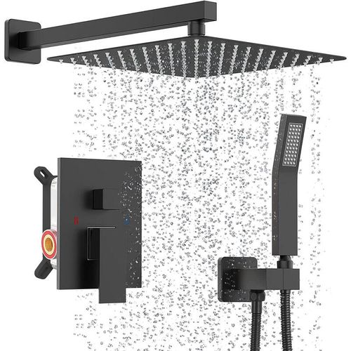 Schwarze Duschsysteme Sdlogal Unterputz-Komplettset mit 8,0 Zoll quadratischem Duschkopf, Messing/Edelstahl, Handbrause, Unterputz Duschsäule