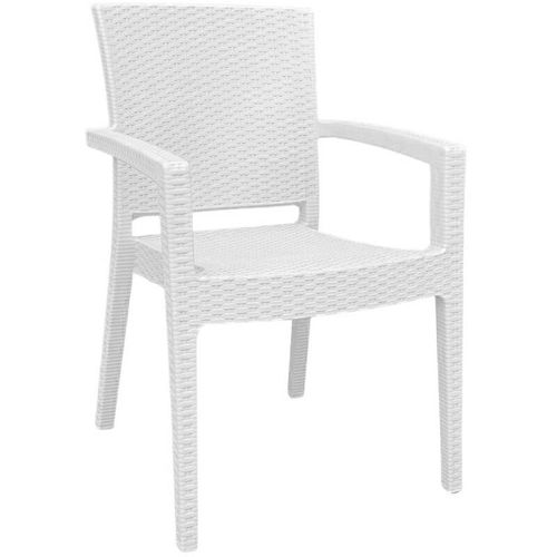 Sessel aus Kunststoff in Rattanoptik mit weißen Armlehnen