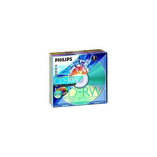 Philips – 5 x CD-RW – 700 MB (80 Min) 4x – 12x – Slim Jewel Case