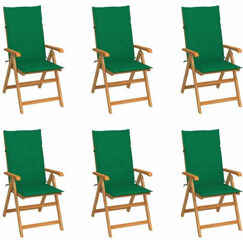 6er Set Gartenstühle Gartensessel Balkonstühle – mit Grünen Kissen Massivholz Teak BV946181 Bonnevie Grün