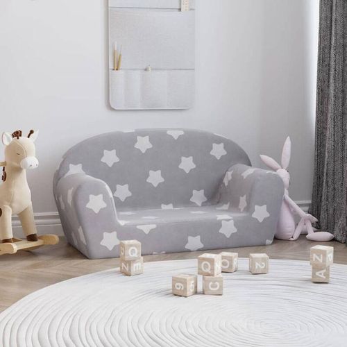 Kindersofa 2-Sitzer Sofa Couch Kindermöbel – Hellgrau mit Sternen Weich Plüsch BV173173 Bonnevie Grau
