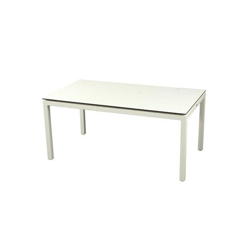 Inko Gartentisch Aluminium weiß 160×90 cm Terrassentisch Tischplatte nach Wahl Teakholz recycelt