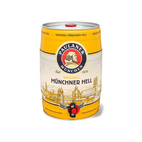 Paulaner Original Münchner Hell 5 Liter Bierfass mit Zapfhahn, Pfandfrei