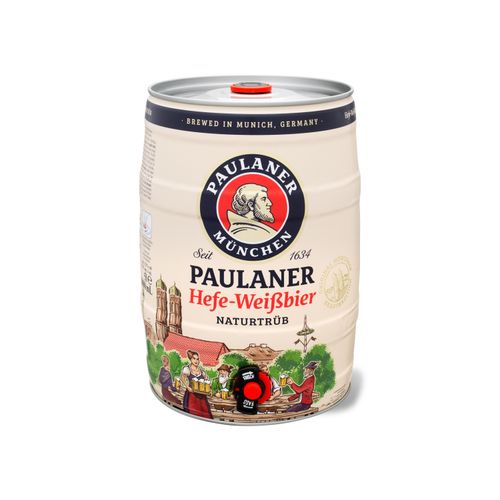 Paulaner Hefe-Weißbier Naturtrüb 5 Liter Bierfass mit Zapfhahn, Pfandfrei