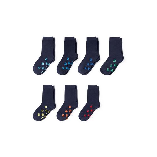 C&A Set van 7 paar-pootafdruk-sokken met motief, Blauw, Maat: 31-33