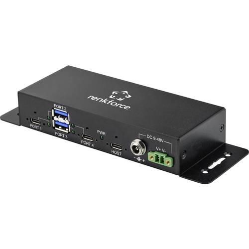 Renkforce RF-4679566 2+2 Port USB 3.0-Hub Metallgehäuse, zur Wandmontage Schwarz