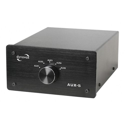 Dynavox aux-s, Eingangs-Erweiterungs-Umschalter in Metallgehäuse mit 5 Cinch-Eingängen, für Stereo- und Surround-Verstärker, Schwarz