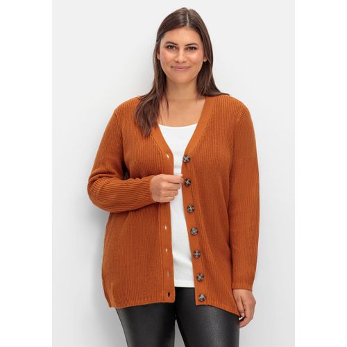 Strickjacke mit melierten Schmuckknöpfen, cognac, Gr.42