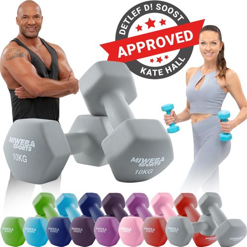 Miweba Sports Gymnastikhanteln 2er-Set NKH100, bodenschonend, 0,5-10 kg, Anti-Rutsch-Oberfläche (Grau, 2x 10,0 Kg)