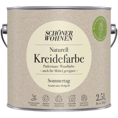 SCHÖNER WOHNEN FARBE Wand- und Deckenfarbe Naturell Kreidefarbe, 2,5 Liter, pudermatt, auch für Möbel geeignet, German Brand Award 2023, gelb
