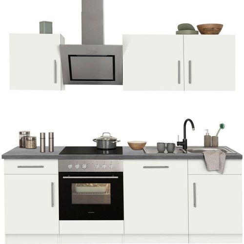 wiho Küchen Küchenzeile Cali, mit E-Geräten, Breite 220 cm mit Hanseatic E-Geräten, grau|weiß