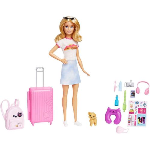 Barbie Anziehpuppe Reiseset mit Hündchen & Urlaubs-Zubehör, inklusive Puppe, bunt