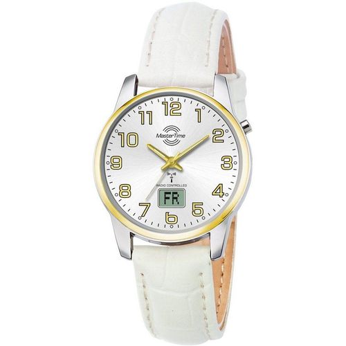 MASTER TIME Funkuhr Basic, MTLA-10799-42L, Armbanduhr, Damenuhr, Datum, Leuchtzeiger, weiß