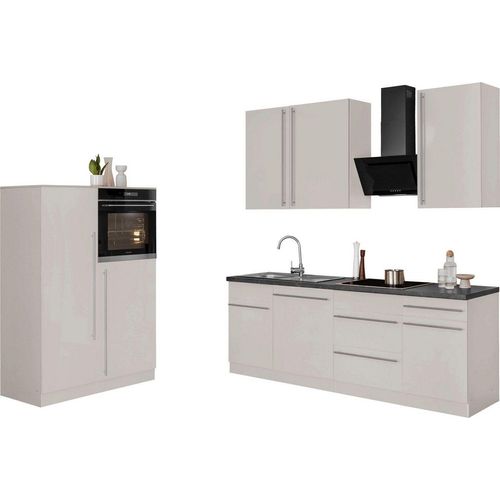 wiho Küchen Küche Chicago, Breite 330 cm, mit Hanseatic-E-Geräten, extra kurze Lieferzeit, beige|schwarz