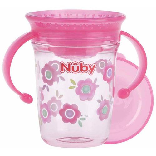 Nuby Kinderbecher 360° Trinklerntasse 240ml, pink, Kunststoff, mit Handgriffen, rosa