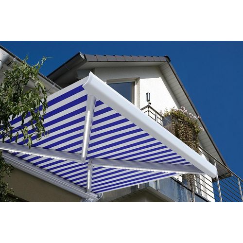 HOME DELUXE LED Vollkassettenmarkise ELOS V2 - marineblau-weiß 350 x 250 cm