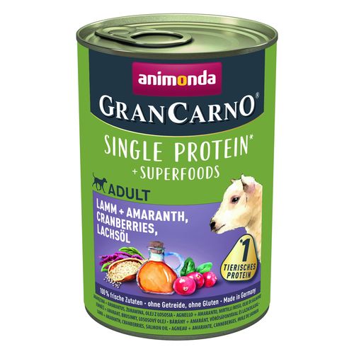 Animonda GranCarno Single Protein Superfoods Lamm & Amaranth, Cranberries, Lachsöl 24×400 g