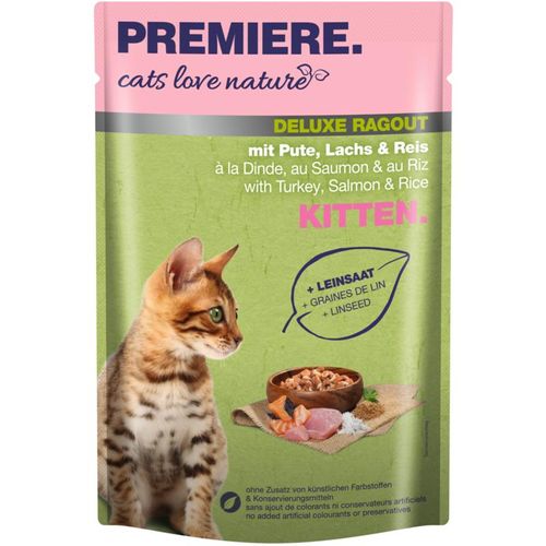 PREMIERE cats love nature Deluxe Ragout Kitten mit Pute, Lachs & Reis 48x100 g