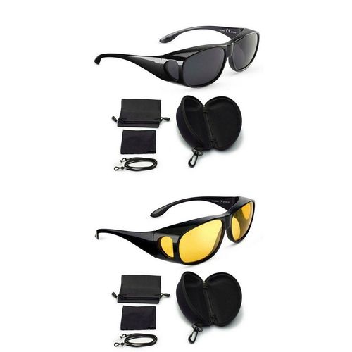 FALINGO Sonnenbrille Sonnenüberbrille Nachtsichtüberbrille Überbrille Überziehbrille DAY AND NIGHT EDITION polarisiert UV 400 (2-St)