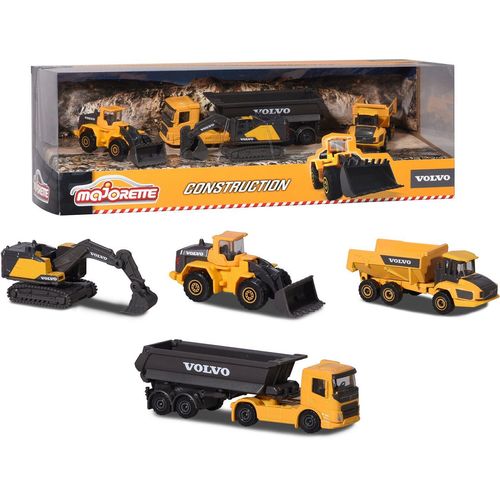 majORETTE Spielzeug-LKW Volvo Fahrzeuge-Set – Baustellenfahrzeuge 4er, aus Metall, gelb|schwarz
