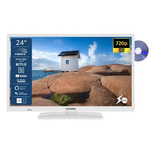 Telefunken XH24SN550MVD-W LCD-LED Fernseher (60 cm/24 Zoll, HD-ready, Smart TV, 12 Volt Anschluss, Triple-Tuner, DVD-Player, 6 Monate HD+ gratis), weiß