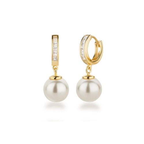 Schöner-SD Perlenohrringe Vergoldete Creolen Ohrhänger mit Perlen 10mm hängend