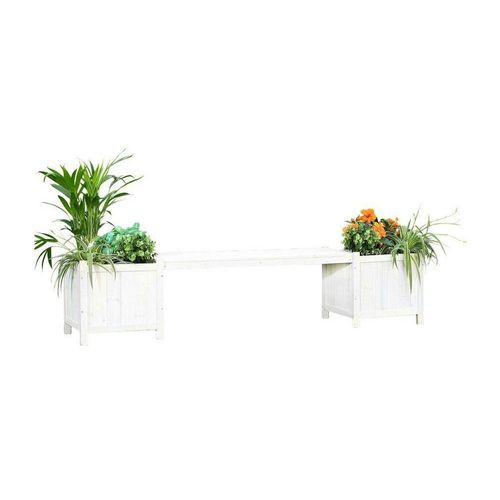 Melko Gartenbank Gartenbank Sitzbank mit 2 Blumenkästen aus Holz in Grau