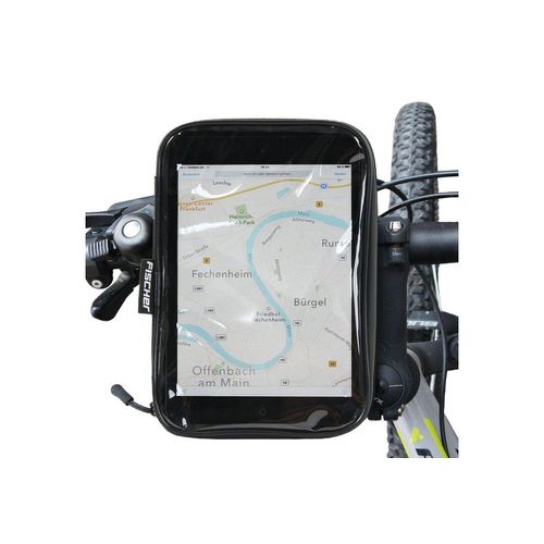 FISCHER Fahrrad Tablet-Tasche Lenker-Halterung Fahrrad Tablet-Halterung, (bis 8 Zoll, Wasserfest, Halter mit Klick-System, Fahrrad-Lenker 22-31,8mm), schwarz