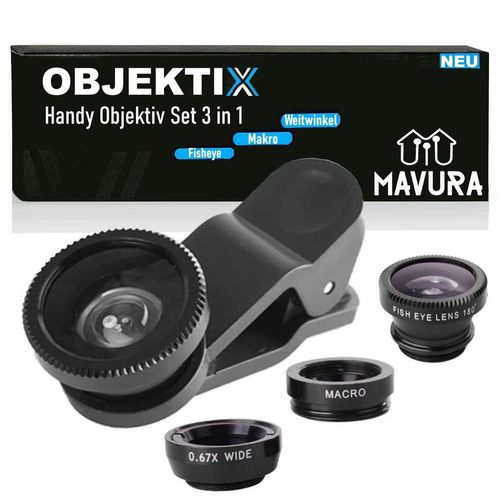 MAVURA OBJEKTIX Universal Handy Objektiv Set 3in1 Smartphone Linsen Objektiv