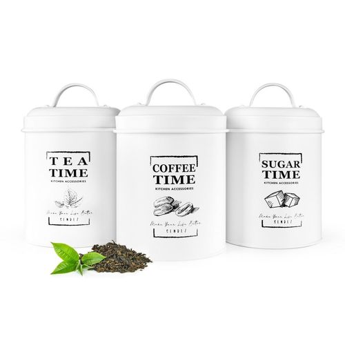 Sendez Teedose 3 Vorratsdosen aus Metall Kaffeedose Zuckerdose Teedose Weiß