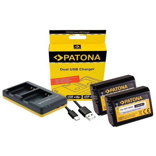 Patona 3 in 1 Zubehör-Set, Kamera Akku für Sony Alpha 6000, 6300, 6400 Kamera-Akku NP-FW50 950 mAh (7,2 V), Premium Kamera Akku Ersatz, 950 mAh 7,2 V inkl. USB-C Ladegerät
