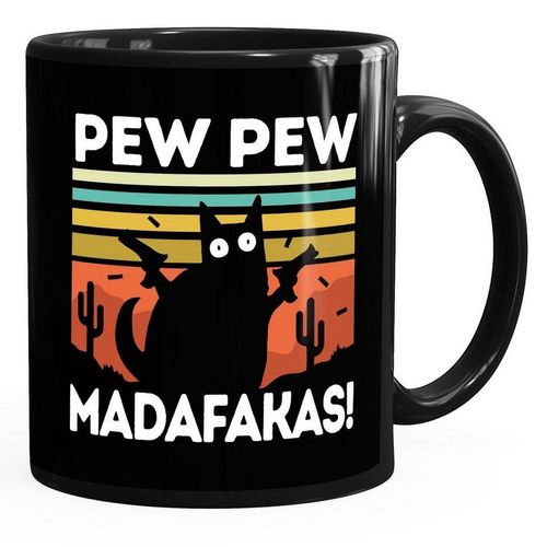 MoonWorks Tasse Kaffee-Tasse mit Spruch Pew Pew Madafakas! schwarze Katze Spruch Meme lustig Bürotasse lustige Kaffeebecher MoonWorks®