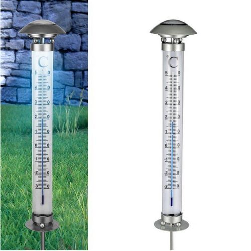Haushalt International Gartenthermometer Solar Thermometer Gartenthermometer LED Außenthermometer