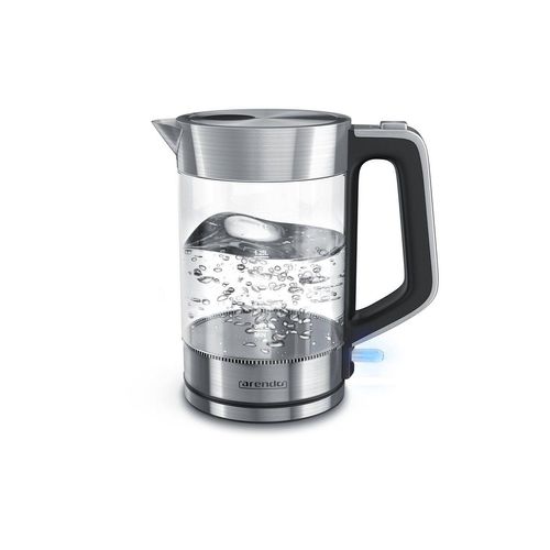 Arendo Wasserkocher, 1,7 l, 2200 W, Edelstahl & Glas, Cool-Touch-Griff, Überhitzungs- & Trockengehschutz, silberfarben