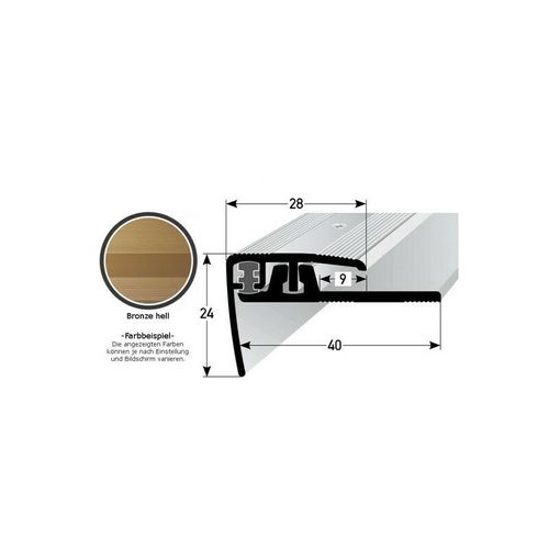 Klick-Treppenkante für Vinyl / Laminat / Parkett Lakeview, Höhe 4 – 7 mm, 28 mm breit, 2-teilig, Aluminium eloxiert, gebohrt-silber-900 – silber