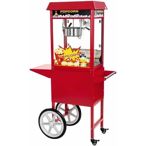 Popcornmaschine Popcornmaker Popcornautomat 1600W 5Kg h Rot Mit Wagen Retro – Rot