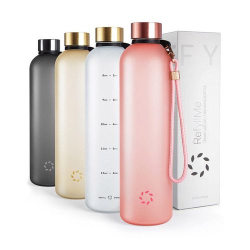 REFYLL Trinkflasche Trinkflasche mit Zeitmarkierung aus Tritan “hydroFyll”, mit Trageschlaufe I für Kohlensäure geeignet I stylische Trinkflasche, rosa