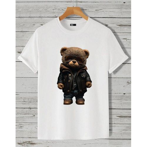RMK T-Shirt Herren Shirt Rundhals Basic Druck (Teddybär Sonnenbrille Lederjacke) in Unifarbe