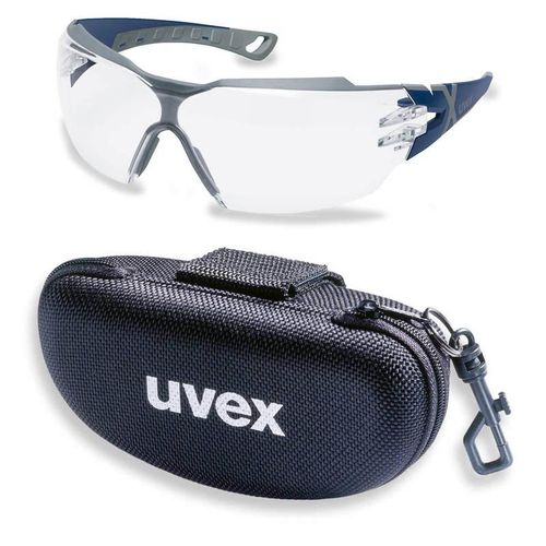 Schutzbrille pheos cx2 9198257 blau / grau mit UV-Schutz im Set inkl. Brillenetui – leichte und sportliche Sicherheitsbrille, Arbeitsschutzbrille