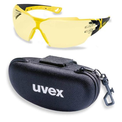Schutzbrille pheos cx2 9198285 schwarz / gelb / amber mit UV-Schutz im Set inkl. Brillenetui – leichte und sportliche Sicherheitsbrille,