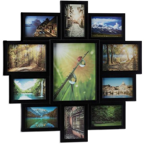 1 x Bilderrahmen Collage, Bildergalerie, 11 Fotos, Fotorahmen zum Aufhängen, für mehrere Fotos in ver. Größen, schwarz