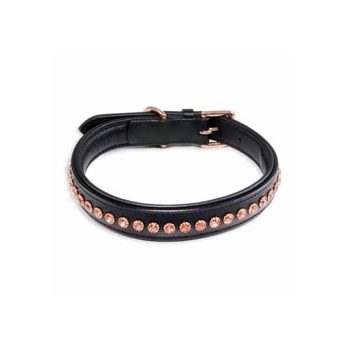 Monkimau Hunde-Halsband Hundehalsband Leder Halsband Hund schwarz mit rosegold Kristallen S-XS