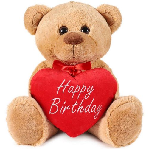 BRUBAKER Kuscheltier Teddy Plüschbär mit Happy Birthday Herz (1-St., Schmuseteddy, 35 cm hoch), kleiner Teddybär, Stofftier Plüschtier, braun|rot