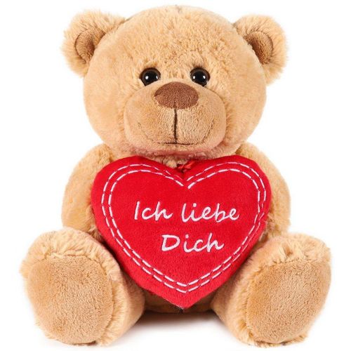 BRUBAKER Kuscheltier Teddybär mit Ich liebe Dich Herz (Valentinstagsgeschenk, 1-St), kleiner Teddy Bär, Stofftier Plüschtier mit Liebesbotschaft, braun