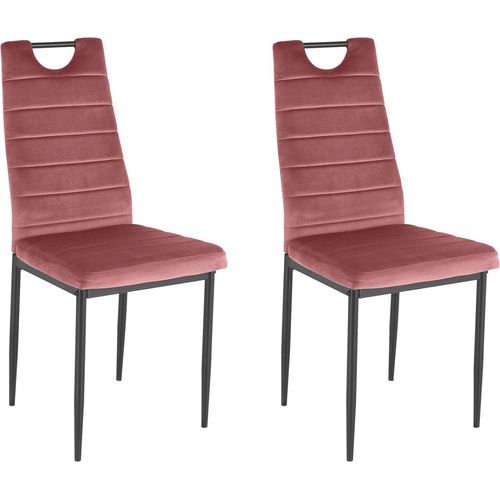 INOSIGN Esszimmerstuhl (Set, 2 St), (2 oder 4 Stück) mit Samtbezug, Rückenlehne mit Griff zum Zurückziehen, rosa