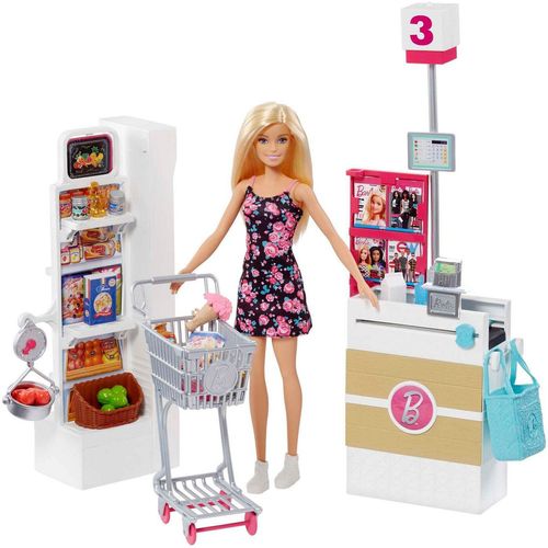 Barbie Anziehpuppe Supermarkt und Puppe (Set, 20-tlg., inkl. Supermarkt), beige