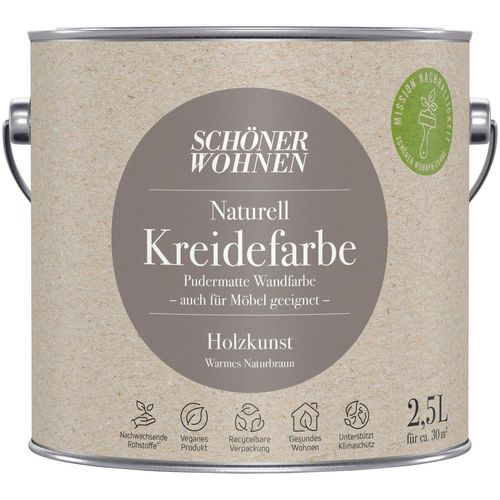 SCHÖNER WOHNEN FARBE Wand- und Deckenfarbe Naturell Kreidefarbe, 2,5 Liter, pudermatt, auch für Möbel geeignet, German Brand Award 2023, braun