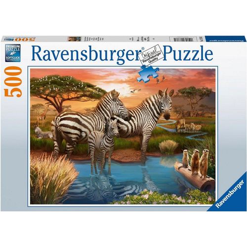 Ravensburger Puzzle Zebras am Wasserloch, 500 Puzzleteile, Made in Germany; FSC® - schützt Wald - weltweit, bunt