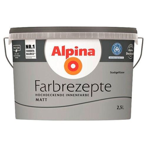 Alpina Wand- und Deckenfarbe Farbrezepte Stadtgeflüster, Zeitloses, urbanes Grau, matt, 2,5 Liter, grau